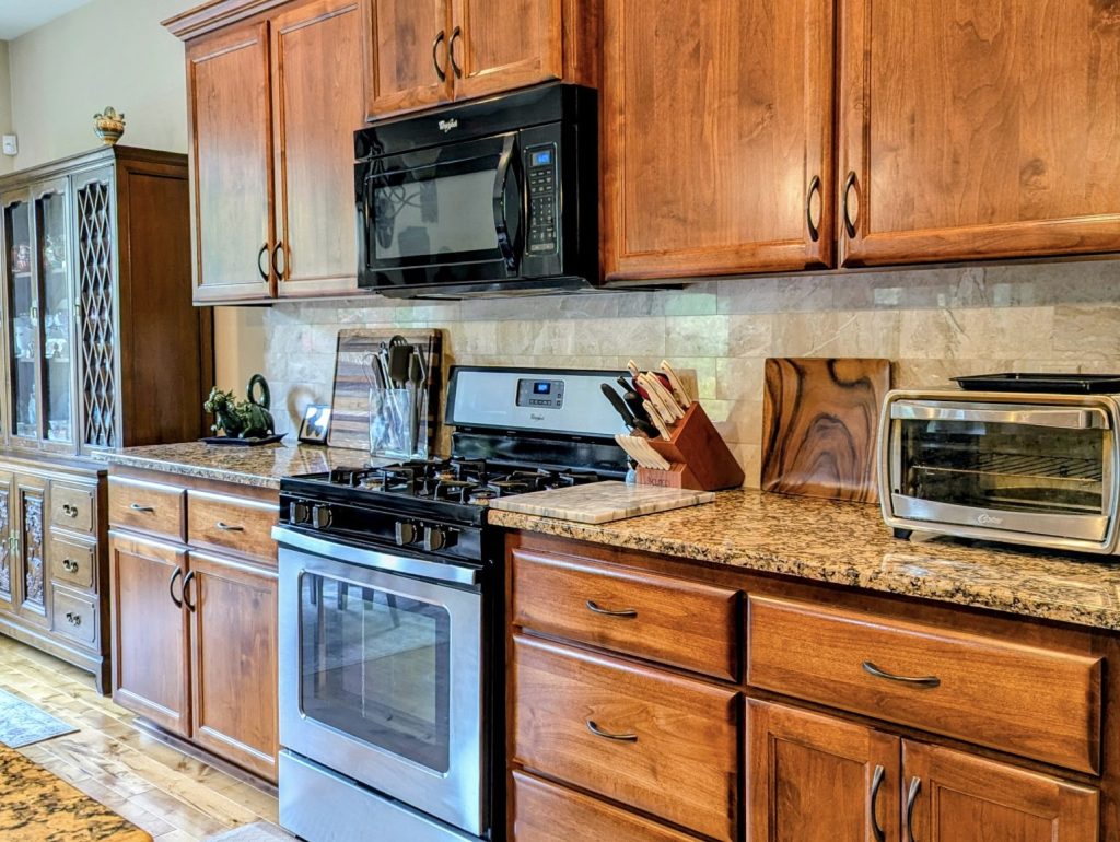 Fully stocked kitchen.